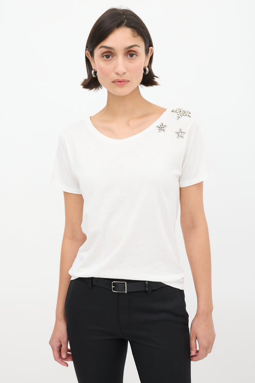 Saint Laurent White Crystal Star Embellished T-Shirt