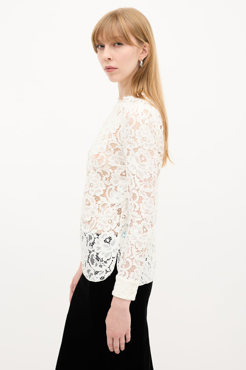 Saint Laurent White Lace Long Sleeve Top