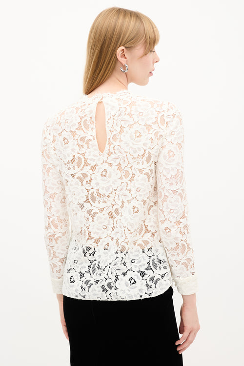 Saint Laurent White Lace Long Sleeve Top