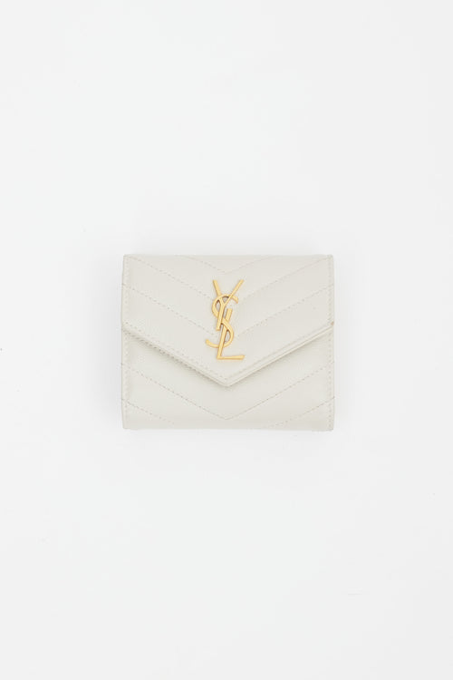 Beige & Gold Cassandre Leather Wallet