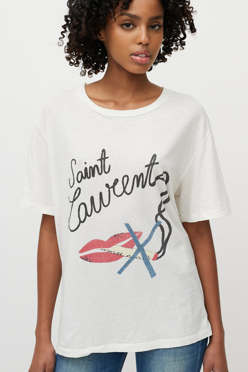 Saint Laurent White Logo No Smoking T-Shirt