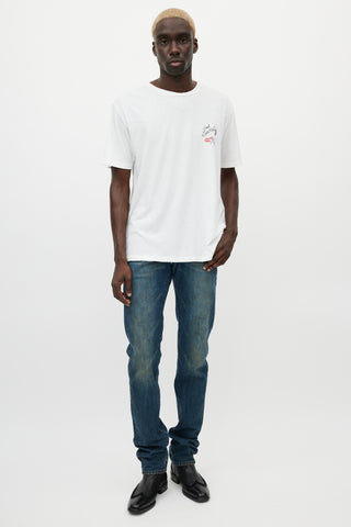 Saint Laurent White & Multicolour Smoking Logo T-Shirt
