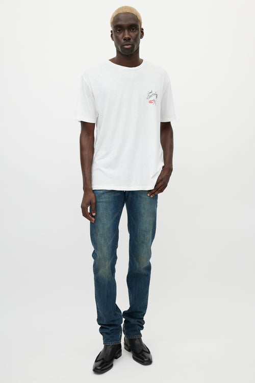 Saint Laurent White & Multicolour Smoking Logo T-Shirt