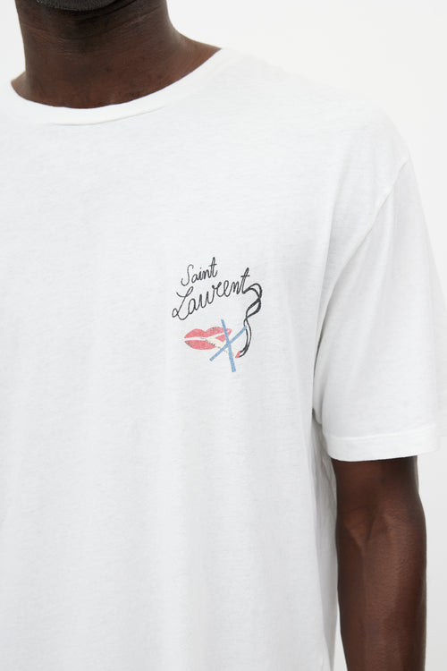 Saint Laurent White & Multicolour Smoking Logo T-Shirt