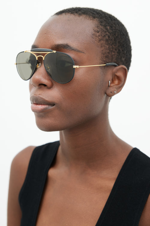 Saint Rita Parlor Black & Gold Aviator Sunglasses