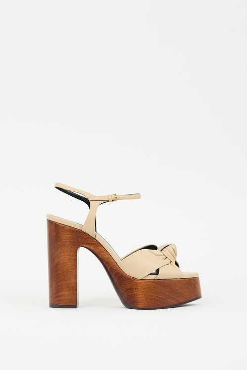 Saint Laurent Beige Leather Bianca Knotted Platform Heel