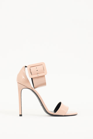 Saint Laurent Beige Patent Leather Ankle Strap Heel