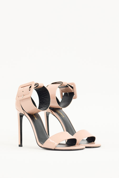 Saint Laurent Beige Patent Leather Ankle Strap Heel