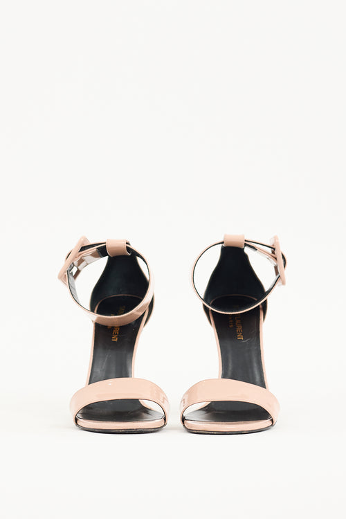 Saint Laurent Beige Patent Leather Ankle Strap Heel