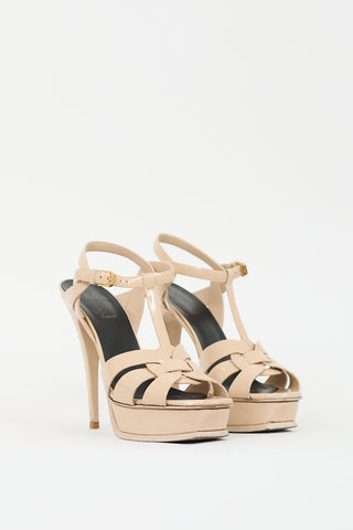 Saint Laurent Beige Patent Leather Tribute Platform Heel