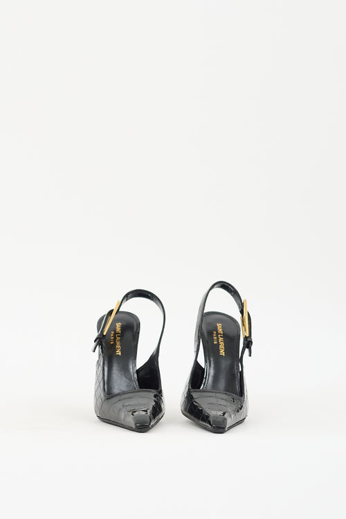 Saint Laurent Black Embossed Patent Leather Graham Slingback Pump