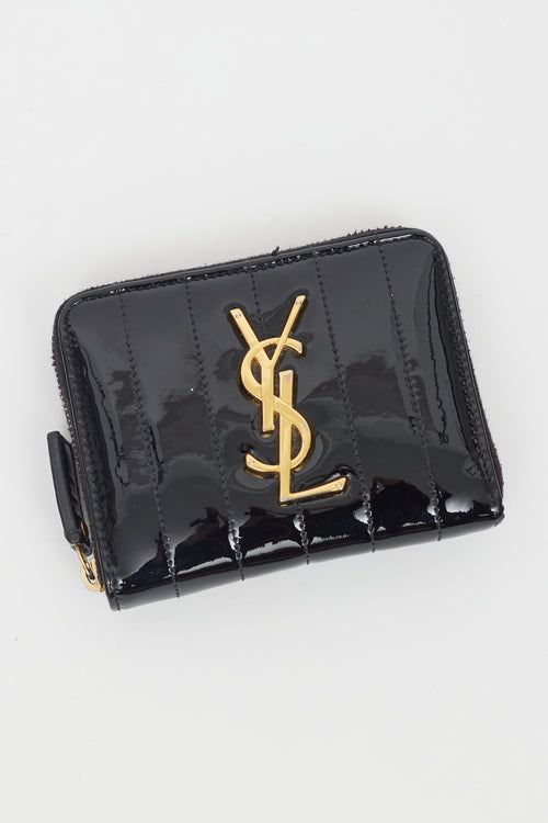 Saint Laurent Black Patent Vicky Cassandre Zip Wallet