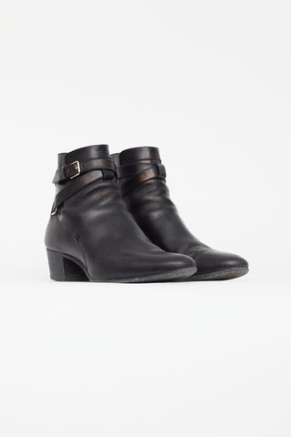 Saint Laurent Black Leather Buckle Ankle Boot