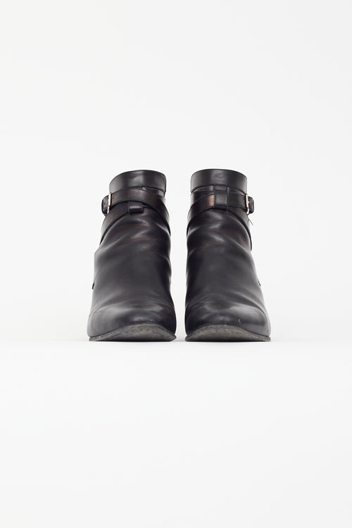 Saint Laurent Black Leather Buckle Ankle Boot