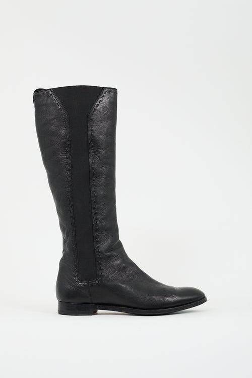 Saint Laurent Black Leather Chelsea Knee High Boot