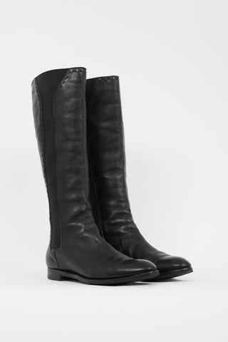 Saint Laurent Black Leather Chelsea Knee High Boot