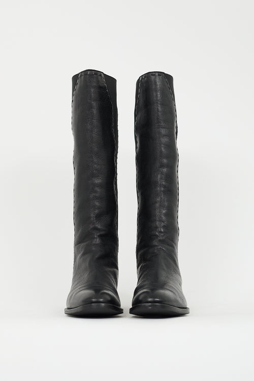 Saint Laurent Black Leather Chelsea Knee High Boot