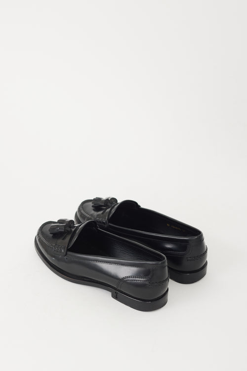 Saint Laurent Black Leather Universite Tassel Loafer