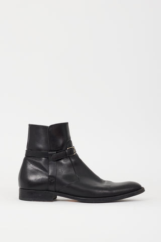 Saint Laurent Black Leather Pointed Toe Strapped Boot
