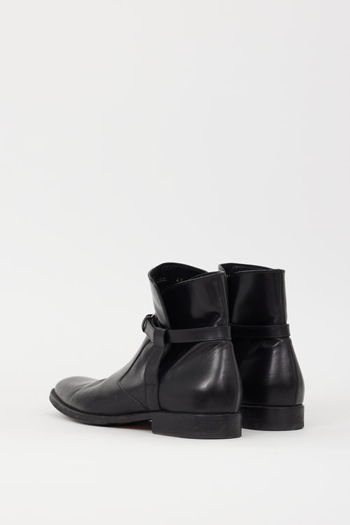 Saint Laurent Black Leather Pointed Toe Strapped Boot
