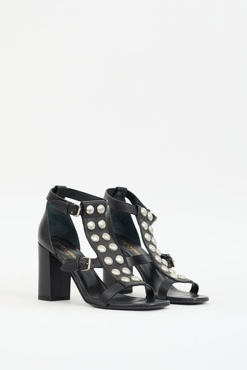 Saint Laurent Black Leather Studded Heel