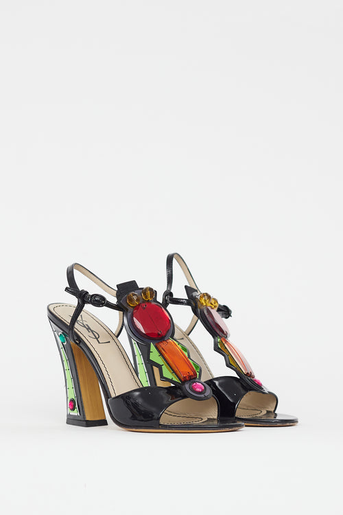Saint Laurent Black & Multicolour Jewel Patent Sandal