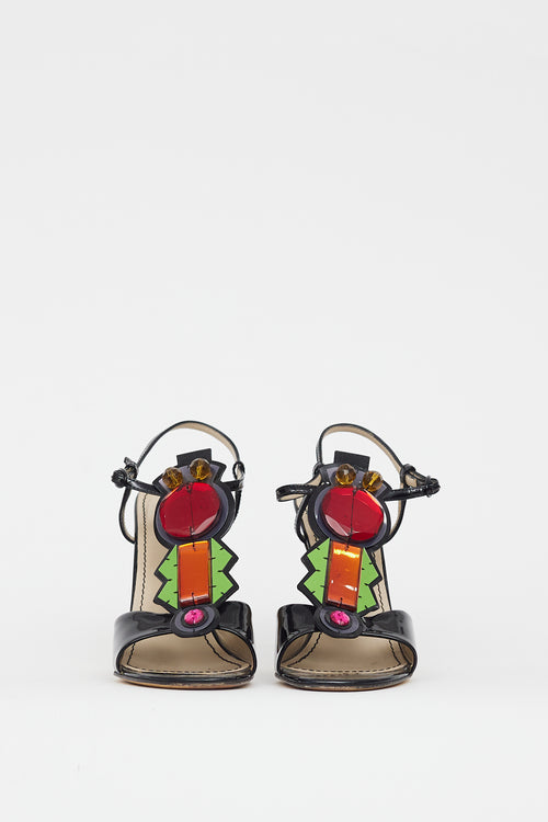 Saint Laurent Black & Multicolour Jewel Patent Sandal