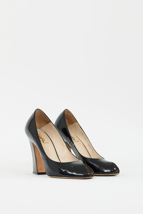 Saint Laurent Black Patent Leather Peep Toe Pump