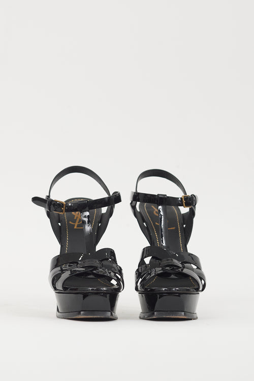 Saint Laurent Black Patent Leather Tribute Platform Sandal