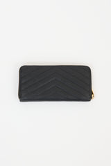 Saint Laurent Black Leather Cassandre Zip Around Wallet