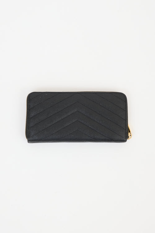 Saint Laurent Black Leather Cassandre Zip Around Wallet