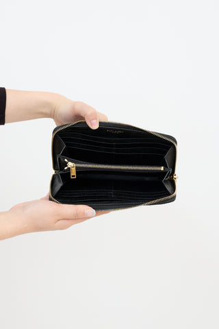 Saint Laurent Black Leather Cassandre Zip Around Wallet
