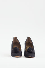 Saint Laurent Vintage Black Satin Rosette Pump