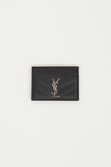 Saint Laurent Black & Silver Embossed Leather Cassandre Matelassé Cardholder