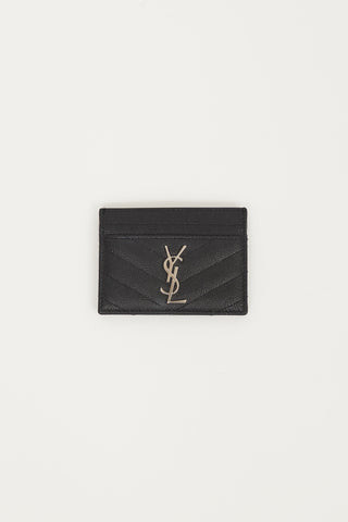 Saint Laurent Black & Silver Embossed Leather Cassandre Matelassé Cardholder