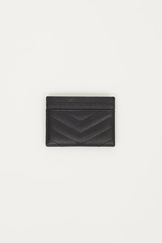 Saint Laurent Black & Silver Embossed Leather Cassandre Matelassé Cardholder