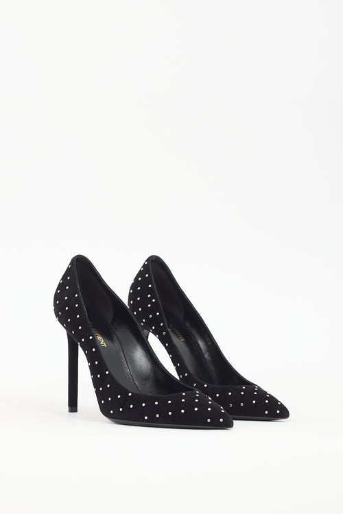 Saint Laurent Black Suede Studded Anya Pump