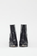 Saint Laurent Black Leather Western Stiletto Boot