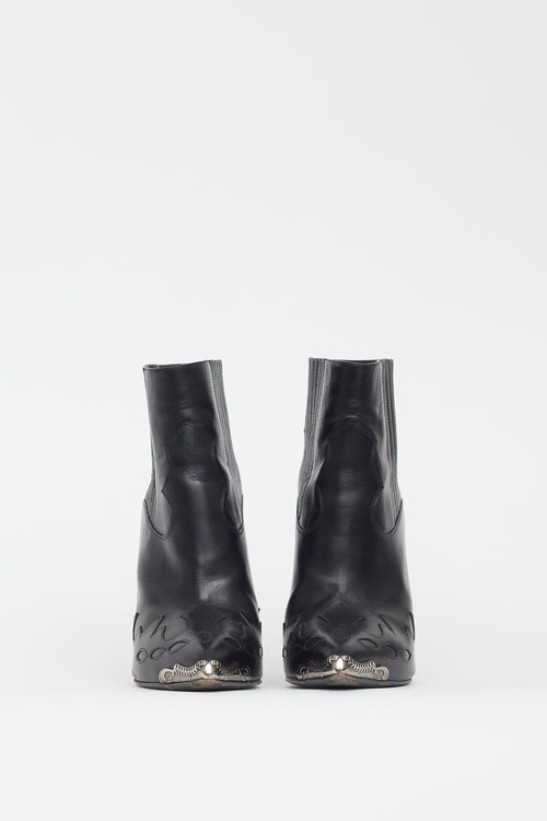 Saint Laurent Black Leather Western Stiletto Boot