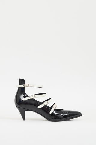 Saint Laurent Black & White Patent Strappy  Pump