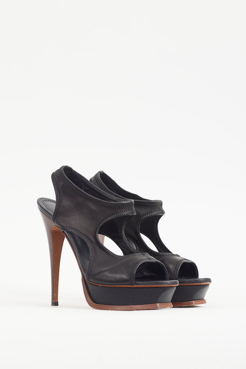 Saint Laurent Black Leather Cutout Platform Heel