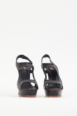 Saint Laurent Black Leather Cutout Platform Heel