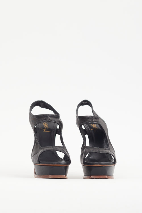 Saint Laurent Black Leather Cutout Platform Heel