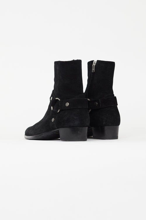 Saint Laurent Black Suede Wyatt Harness Boot