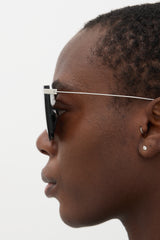 Saint Laurent Black & Silver SL1T Square Shield Sunglasses