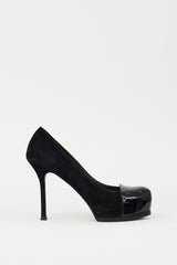 Saint Laurent Black Patent Leather & Suede Platform Pump