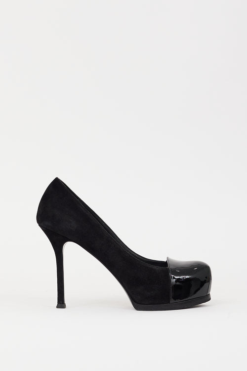 Saint Laurent Black Patent Leather & Suede Platform Pump