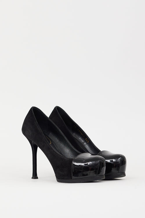 Saint Laurent Black Patent Leather & Suede Platform Pump