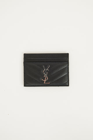 Saint Laurent Black & Silver Leather Cassandre Cardholder