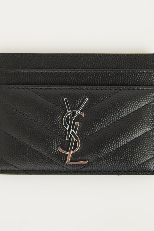 Saint Laurent Black & Silver Leather Cassandre Cardholder